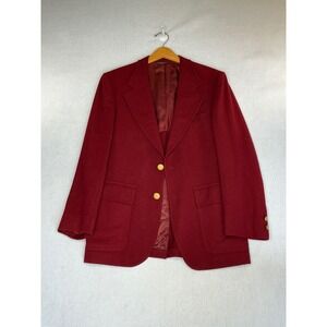 Vintage Burgundy Wool Blazer Gold Crest Buttons Red Academic Jacket Womens L